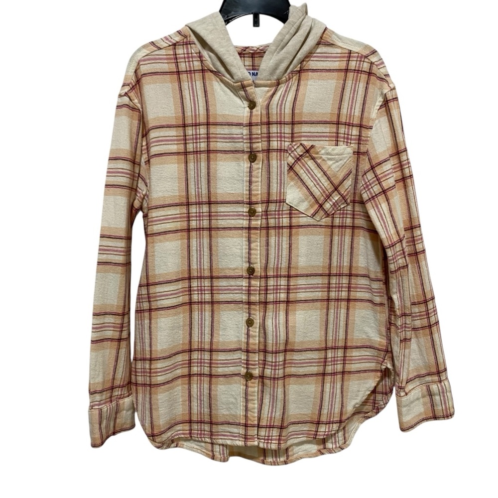 Old Navy Shirt Plaid Hoodie Shirt Red Cream  Button Down